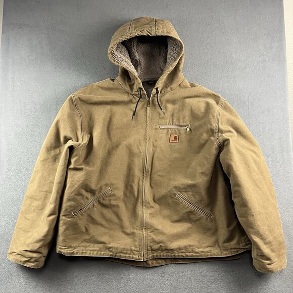 Carhartt Jacket Mens 4XL Beige Hooded Sherpa Lined Full Zip Outdoor Workwear